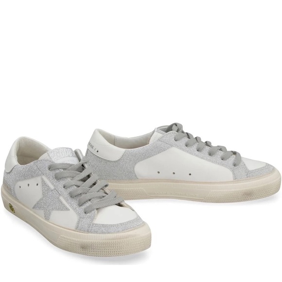 GOLDEN GOOSE May Superstar Silver Glitter Leather Sneakers BRAND NEW - Picture 3 of 15